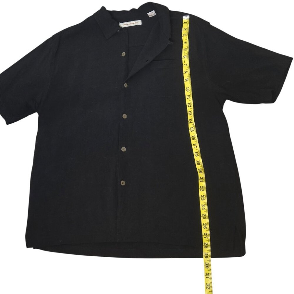 Tommy Bahama Silk Camp Shirt XL Black Basket Weave Y2K Button Front - Picture 7 of 9